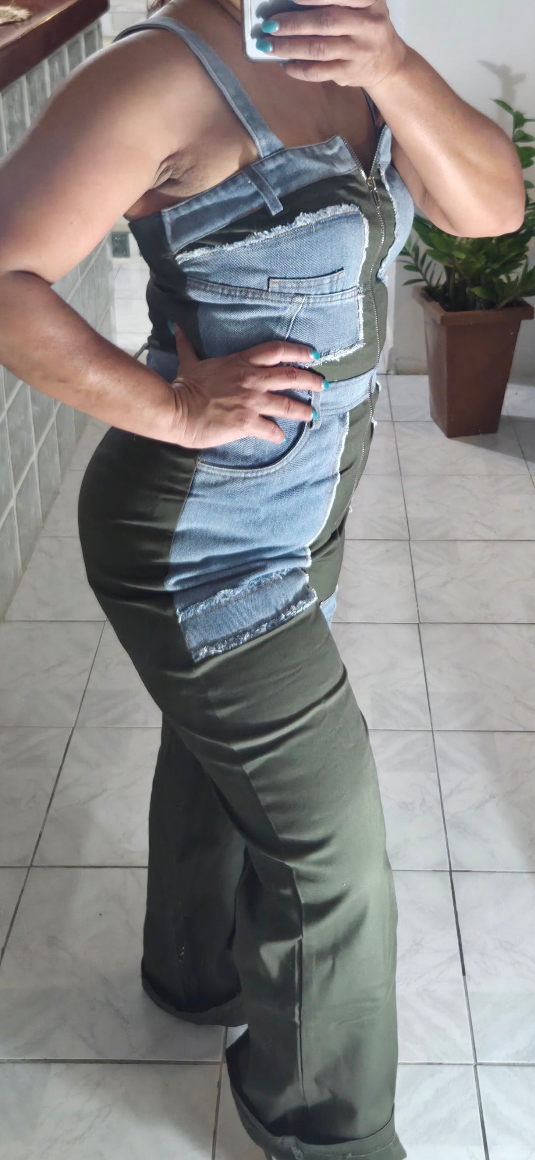 OLIVE/DENIM JUMPSUIT