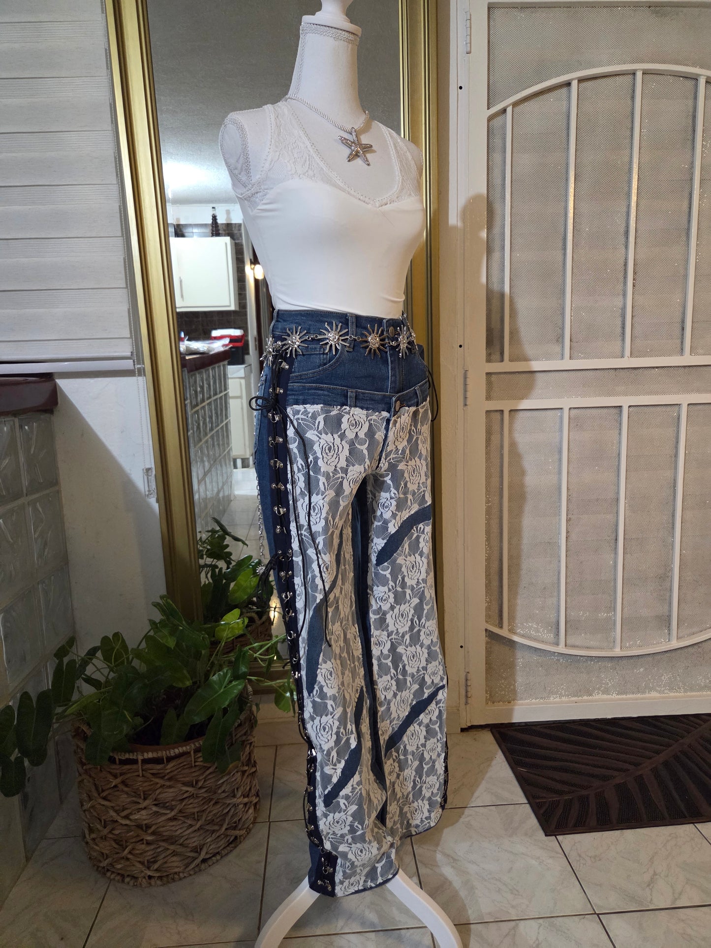 Lace trimmed trousers