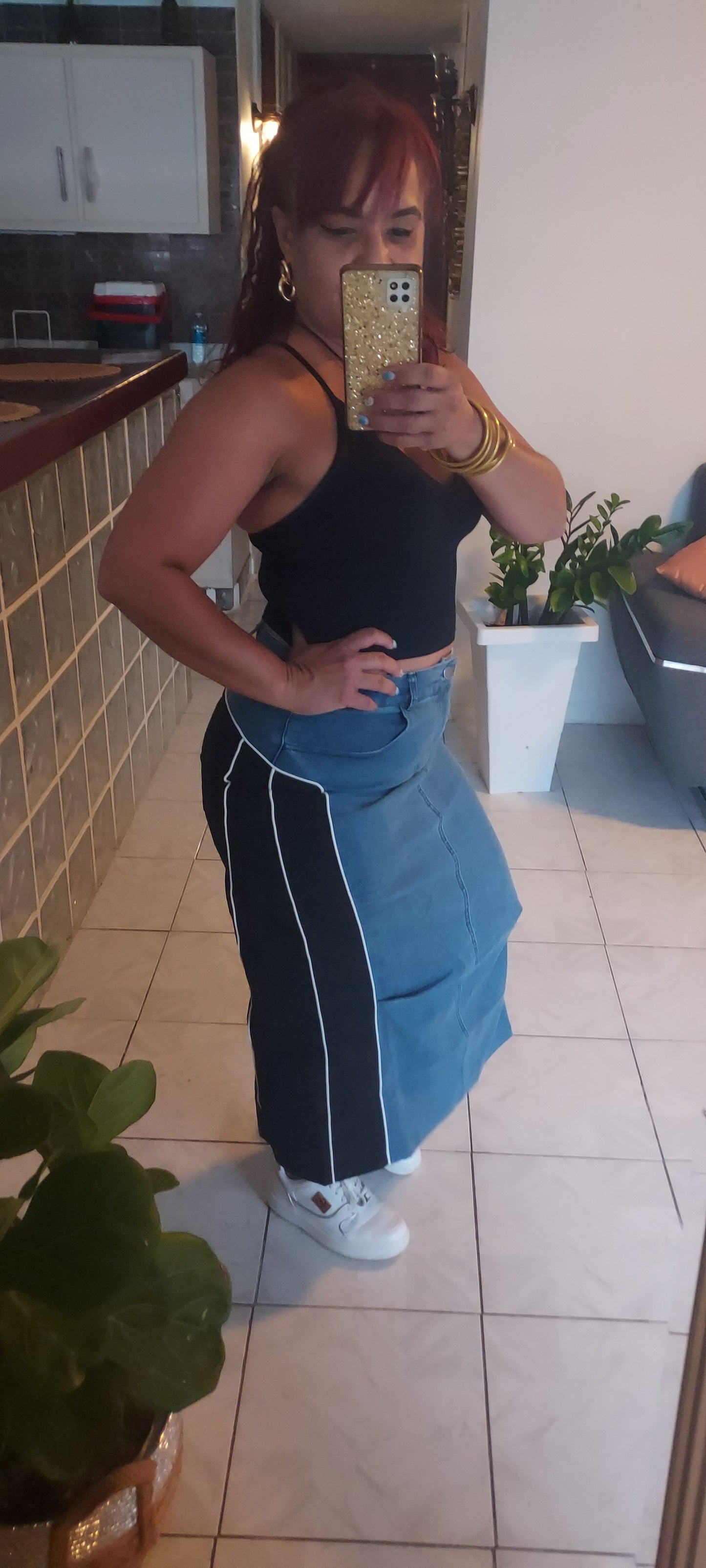 Patchwork denim skirt