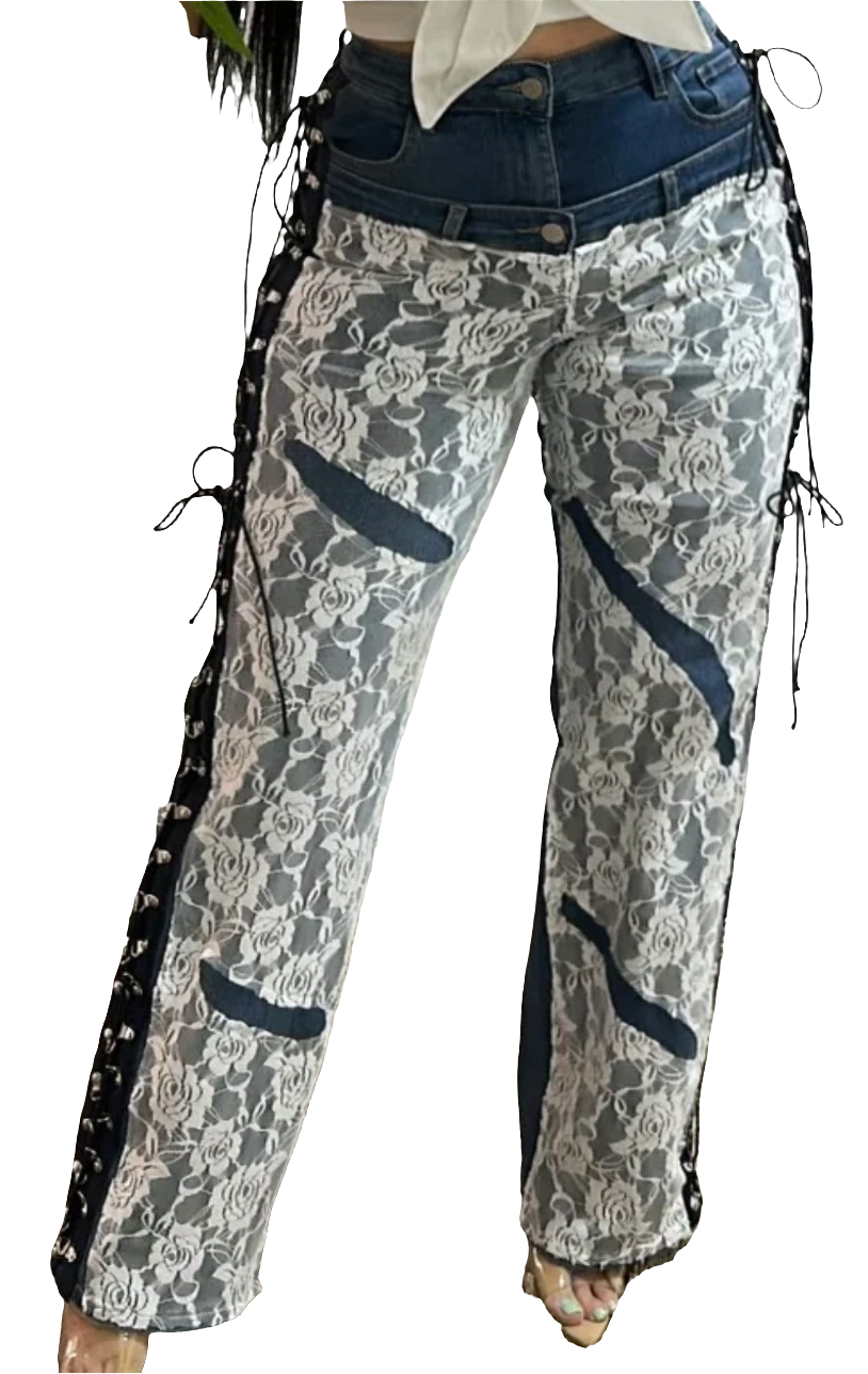 Lace trimmed trousers