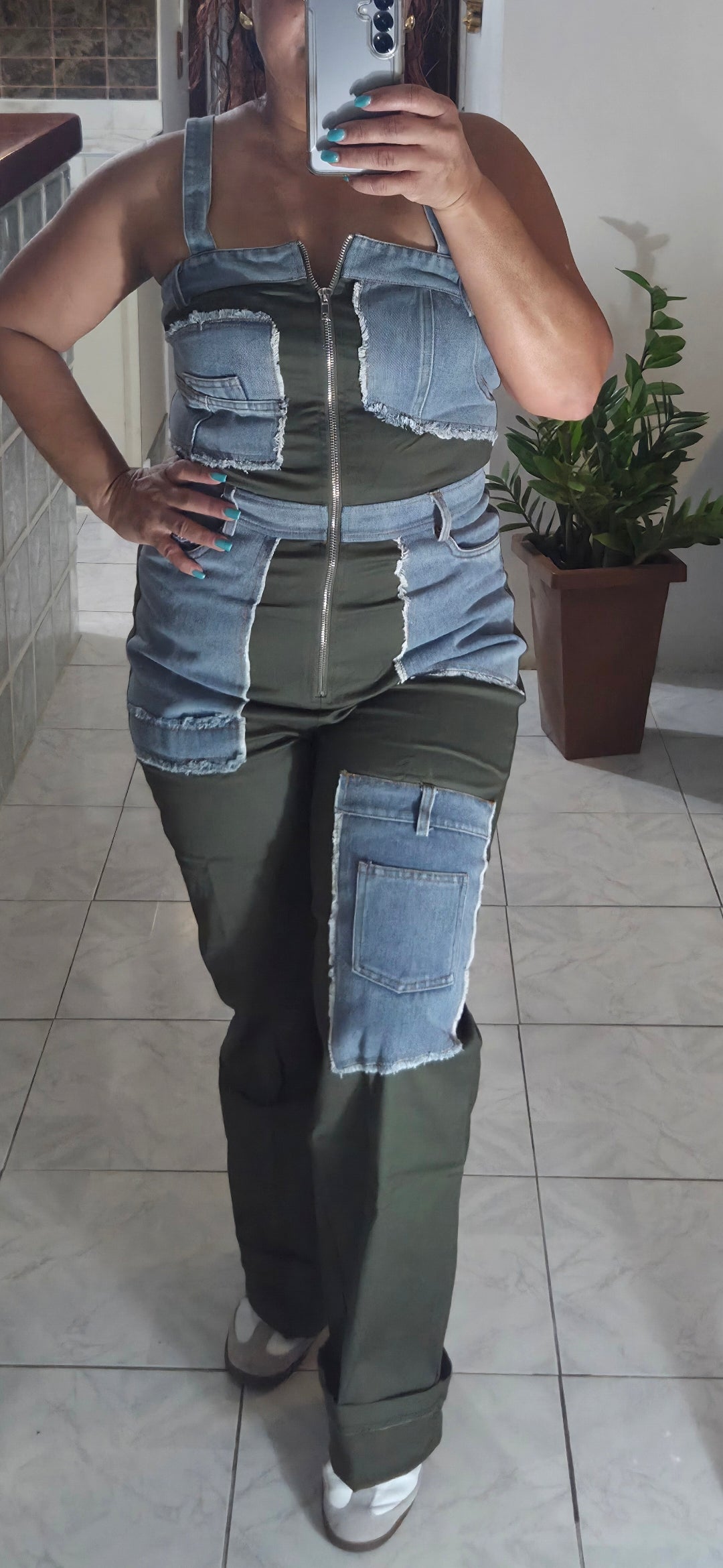 OLIVE/DENIM JUMPSUIT