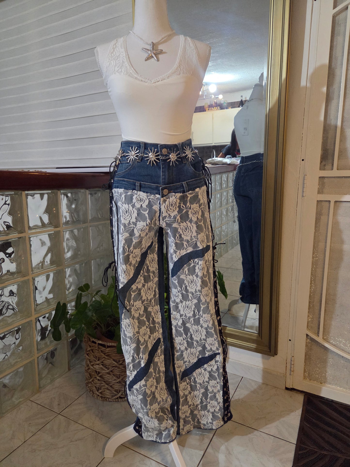 Lace trimmed trousers